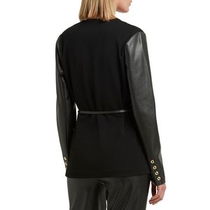 Giacca nera da donna Halston X-Small senza colletto in ecopelle con cintura sui maniche - Product Image 2