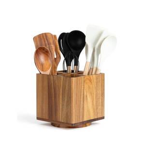 High Quality Natural Acacia Wooden Spoon <b>Holder</b> Kitchen <b>Utensil</b> <b>Holder</b> for Kitchen Counter Wholesale from Vietnam - Product Image 1