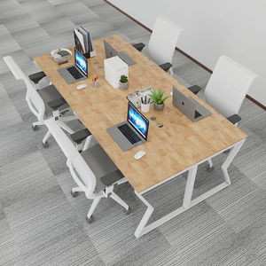 Table de bureau ergonomique minimaliste SFMC006-4 places en bois de caoutchouc et métal en forme de 'M' - Product Image 1