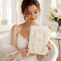 Carnet de planification de mariage personnalisé LABON A5, couverture rigide de luxe avec motif chapelle doré, coins métalliques et bords dorés