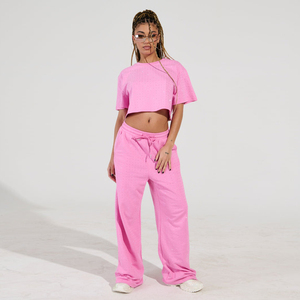 Pantalon de jogging en molleton de coton pour femme avec strass, coupe ample, style vintage délavé à l'acide, streetwear tendance, fournisseur OEM, logo personnalisé - Product Image 5