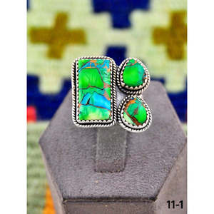 Southwest Handmade Turquoise Peacock Dahlia & Sterling Silver <b>Adjustable</b> <b>Ring</b> Rose Gold Plated Bezel Setting for Gift - Product Image 2