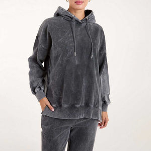 Service OEM, sweat-shirts à capuche pour femmes en molleton tricoté uni à manches longues, lavage à l'acide, broderie, 100% coton, épaules tombantes, hiver - Product Image 3