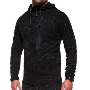 Conjunto de chándal deportivo de dos piezas de lunares para hombre, chaqueta negra con capucha y cremallera y pantalones para correr, ropa deportiva de algodón de secado rápido - Product Image 1