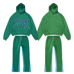 High Quality 100% Cotton Casual French Terry Embroidery Winter Windproof Breathable Sweatpants Hoodie <b>Jogger</b> Set <b>Zip</b>-Up Acid - Product Image 4