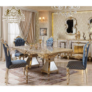 Fancy Solid Teak Wood Dining Table & <b>Chairs</b> Set Designer Teak Wood Dining Room Italian <b>Hand</b> Carved Six Seater Dining Table - Product Image 1