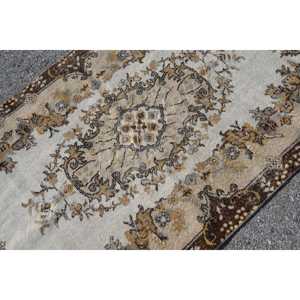 พรมวินเทจขนาด 3.7x6.9 ฟุต พรมตุรกี พรมขนสัตว์สีเบจขอบสีน้ำตาล - Product Image 4