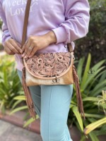 Sac à bandoulière en cuir de vachette style western avec franges, fait main, multi-usages, style bohème gypsy