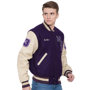 Blousons universitaires d'hiver pour hommes fabriqués en usine, avec patchs brodés personnalisables sur le devant, 100 % polyester, style urbain - Product Image 2