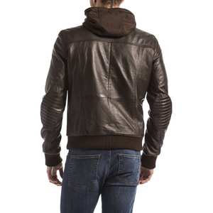 Veste de moto pour hommes conçue sur mesure veste de motard en cuir à la mode blouson de motard à capuche vente en gros - Product Image 6