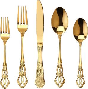 Juego de cubiertos dorados de acero espejado de alto brillo, manijas ergonómicas para comedor diario, catering profesional Formal, regalos de negocios - Product Image 1