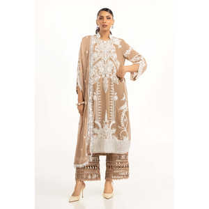 Traje de Verano Bordado en Voile Suizo Marrón para Mujer - Product Image 3