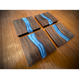 Modern Handmade Round Wood Resin <b>Coasters</b> Set Natural Acacia Wood & Ocean <b>Blue</b> Epoxy Resin River Drink <b>Coasters</b> For Home Decor - Product Image 5