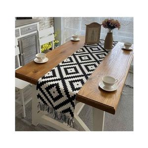 Personnalisé dernières rayures dorées brodées attrayant 100% coton biologique lin moderne Simple café salle à manger chemins de Table - Product Image 4