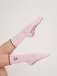 Calcetines de Pilates con Agarre, Diseño Personalizado con Lindos Lazos de Cereza, Logotipo, para Mujeres y Niñas, Calcetines de Algodón Suave con Volantes en Forma de Corazón para Estudios - Product Image 2