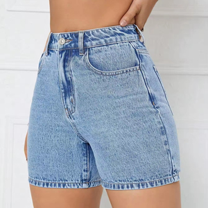 Shorts en jean boutonnés respirants pour femmes, taille mi-haute, coupe régulière, décontractés - Product Image 3