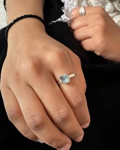 ขายส่งราคา925เงินสเตอร์ลิงแหวนอความารีนพลอยสีเงินอัญมณีสีเงินอัญมณีดีเครื่องประดับ unisex ของขวัญแต่งงาน - Product Image 3