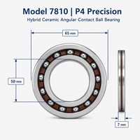 Rodamiento de Bolas de Contacto Angular Híbrido de Cerámica 7810 P4 de Precisión, Tipo Abierto, para Husillo CNC