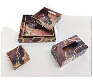 Ensemble de trois plateaux en MDF motif fantaisie imprimé multicolore pour servir le thé, le café et le petit-déjeuner à la maison, décor de table d'hôtel, vente en gros - Product Image 6