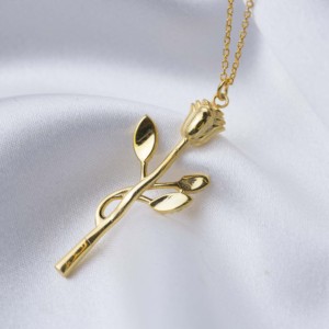 Collar con Colgante de Flor de Rosa Lisa, Joyería Turca Hecha a Mano al por Mayor, Plata de Ley 925 - Product Image 6