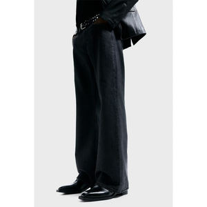 กางเกงยีนส์วินเทจทรงขาบานสำหรับผู้ชายไซส์ใหญ่ ขายส่ง ผ้าเดนิมฟอก สไตล์ลำลอง ทรงตรง หลวม สตรีทแวร์ รับทำโลโก้ตามสั่ง OEM - Product Image 1