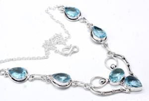 Collar de plata 925 hecho a mano para mujer, elegante cadena de eslabones de Topacio Azul, estilo religioso, joyería cristiana para ocasiones especiales - Product Image 3