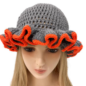 Custom Hand-Knitted Adult Fashion Bucket <b>Hat</b> Casual Scene Color Handmade Crochet Ruffles Made Milk Cotton Yarn Comfortable for - Product Image 2