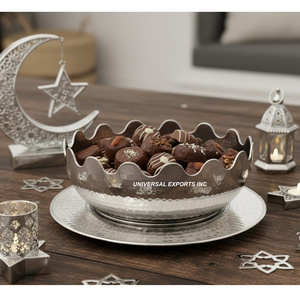 Bol à chocolat martelé en métal avec assiette, forme ronde, design original, nouveau bol à bonbons, dernière collection Ramadan, bol à chocolat fantaisie - Product Image 3