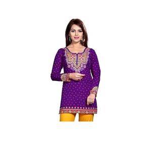 Kurti étnico tradicional de algodón puro para damas Estampado de diseño de cuello elegante con aberturas laterales Ropa étnica cómoda - Product Image 1