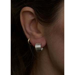 Mercer <b>Silver</b> Cuff <b>Hoop</b> <b>Earrings</b> with Geometric Pattern Gold Plated Diamond Pearl and Zircon for Parties Weddings and Gifts - Product Image 5