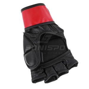SONISPO MMA Gloves Leather <b>Half</b> Finger Lace-Up Closure Moisture Wicking <b>Slip</b>-On Wrist Red Black White Male Martial Arts Gloves - Product Image 4