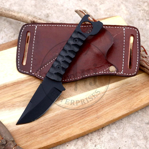 Couteau tactique EDC à lame fixe en acier à haute teneur en carbone, fourreau en cuir, revêtement noir, pointe tombante, lame pleine, camping, chasse, 3 ans - Product Image 6