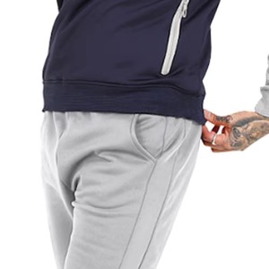 Chándales para hombre Venta al por mayor Chándal para hombre con parche Jeans Conjuntos de dos piezas para chándal de cremallera de mezclilla elástica - Product Image 5