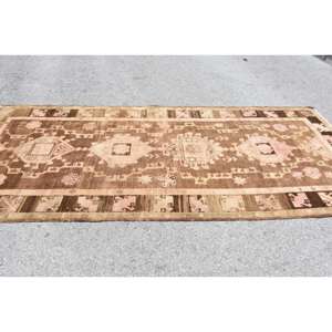 Alfombra Turca Vintage Grande de 4.9x11.2 pies, Alfombra de Lana con Diseño Floral Marrón y Rosa - Product Image 2