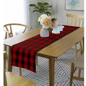 Custom Made Black Red Lattice 100% Organic Cotton Linen Embroidered Wedding Party <b>Dining</b> Attractive <b>Table</b> <b>Runners</b> for Decoration - Product Image 1