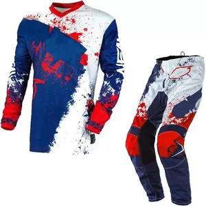 ชุดแข่งรถมอเตอร์ครอสแขนยาวสีส้มน้ำเงินสำหรับผู้ชาย พิมพ์ลายแบบ Sublimation แห้งเร็ว ป้องกันรังสียูวี ระบายอากาศได้ดี % ชุดสำหรับขี่มอเตอร์ไซค์ - Product Image 2
