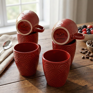 Juego de 6 Tazas de Café de Cerámica Rojo Escarlata, Aptas para Lavavajillas y Microondas, Material de PC con Logotipo Grabado con Láser, Estilo Simple para Ins - Product Image 4