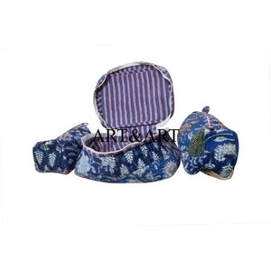 Ensemble de toilette fonctionnel à 3 pièces avec fermeture éclair, tissu en coton élégant, poignée douce écologique, sac organisateur de maquillage multi-usages - Product Image 2