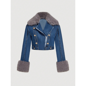 Veste en jean bleue pour femme personnalisable, élégante, à manches longues avec de grandes poches, style varsity et blazer, veste pour femme - Product Image 3