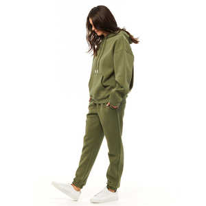 Survêtement de haute qualité respirant % coton polaire pour femmes Logo personnalisé deux pièces surdimensionné ensemble de survêtement pour dames-pour l'hiver - Product Image 4