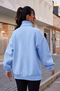 Sudadera de punto con cuello levantado y logotipo personalizado para mujer, 100% de algodón, informal, de Color sólido, cálida, con media cremallera, para invierno, venta al por mayor - Product Image 3