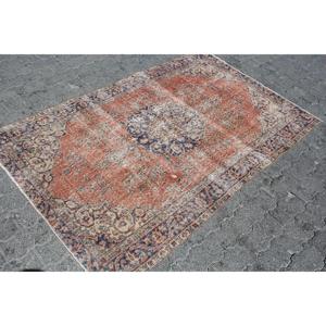 3.9x5.8 ft Accent Turkish Vintage Eco Friendly <b>Red</b> Patchwork <b>Wool</b> Rug with Latex Backing - Product Image 3