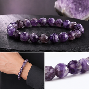 Bracelet en améthyste naturelle chargé de Reiki - Perles rondes et facettées de 6 mm à 12 mm - Product Image 1