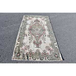 Tapis Turc Vintage 3.8 X 6.9ft Classique Grande Surface Vert Beige Laine Abstraite Patchwork Motif Rectangulaire Couloir Design Latex - Product Image 1