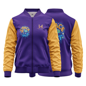 Chaqueta de cuello redondo Bomber Varsity de béisbol Unisex, diseño personalizado, bordado de calle alta, retales de primavera, cremallera suelta frontal - Product Image 3