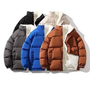 Veste d'hiver pour homme, couleur unie, col montant, fermeture éclair, rembourrage épais en polyester, coupe-vent, veste décontractée - Product Image 1
