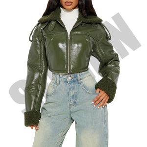 แจ็คเก็ตหนังทรงครอปเข้ารูปสำหรับผู้หญิง คุณภาพพรีเมียม สไตล์คนเมืองแบบสั่งทำพิเศษ สำหรับฤดูหนาว แบบมีซิป กระเป๋าบุขนแกะ ด้านในบุผ้าเรียบสีพื้น - Product Image 2