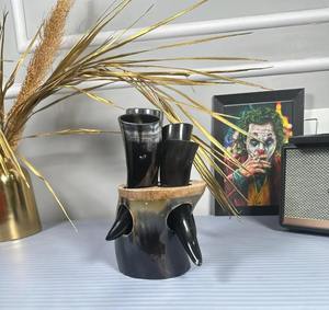 Juego de cuerno de chupito vikingo pulido ecológico natural de 4 piezas con soporte de cuerno-Feng Shui religioso de alta calidad - Product Image 3