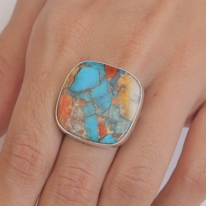 High Quality Romantic Pear Cut 925 Sterling Silver Handmade Natural Turquoise Wedding Engagement <b>Spinner</b> <b>Ring</b> - Product Image 3