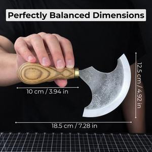 Couteau rond en cuir (demi-lune) forgé à la main en acier au carbone trempé, manche ergonomique en frêne, avec étui en cuir - Product Image 3